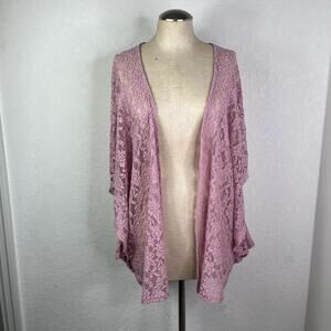 Liberty Love Pink Lace Open Front Cardigan Kimono Sleeve Size L boho romantic